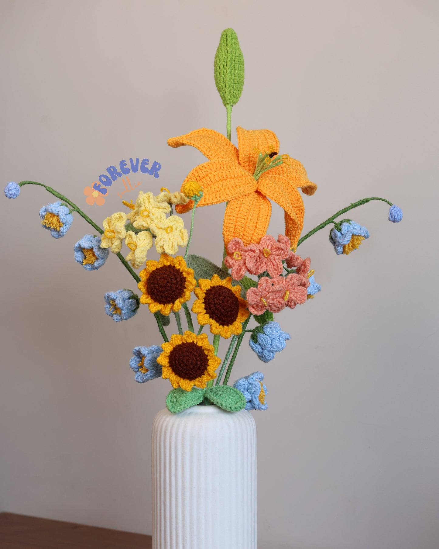 Sunshine Whimsy - Crochet Flowers in a ceramic vase