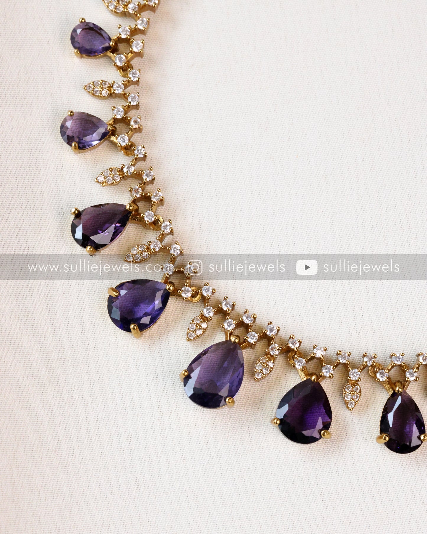Raindrop Premium Stone Necklace with Earring - Violet