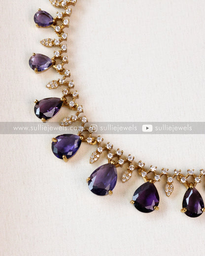 Raindrop Premium Stone Necklace with Earring - Violet