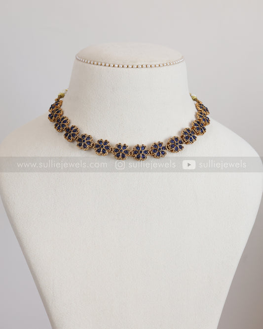 3882 - Blue Stone Flower Necklace with Jhumka
