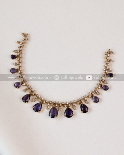 Raindrop Premium Stone Necklace with Earring - Violet