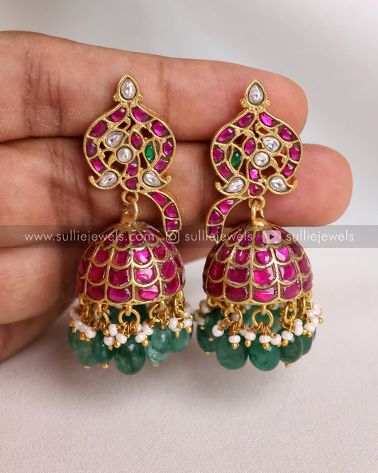Premium Real Jadau Kemp Peacock Earring