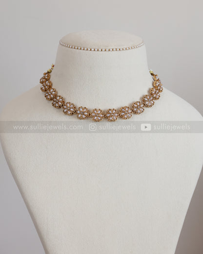 3880 - White Pearl Flower Necklace with Jhumka