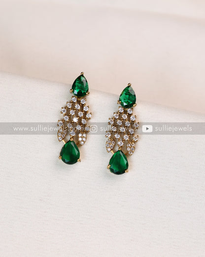 Raindrop Premium Stone Necklace with Earring - Green