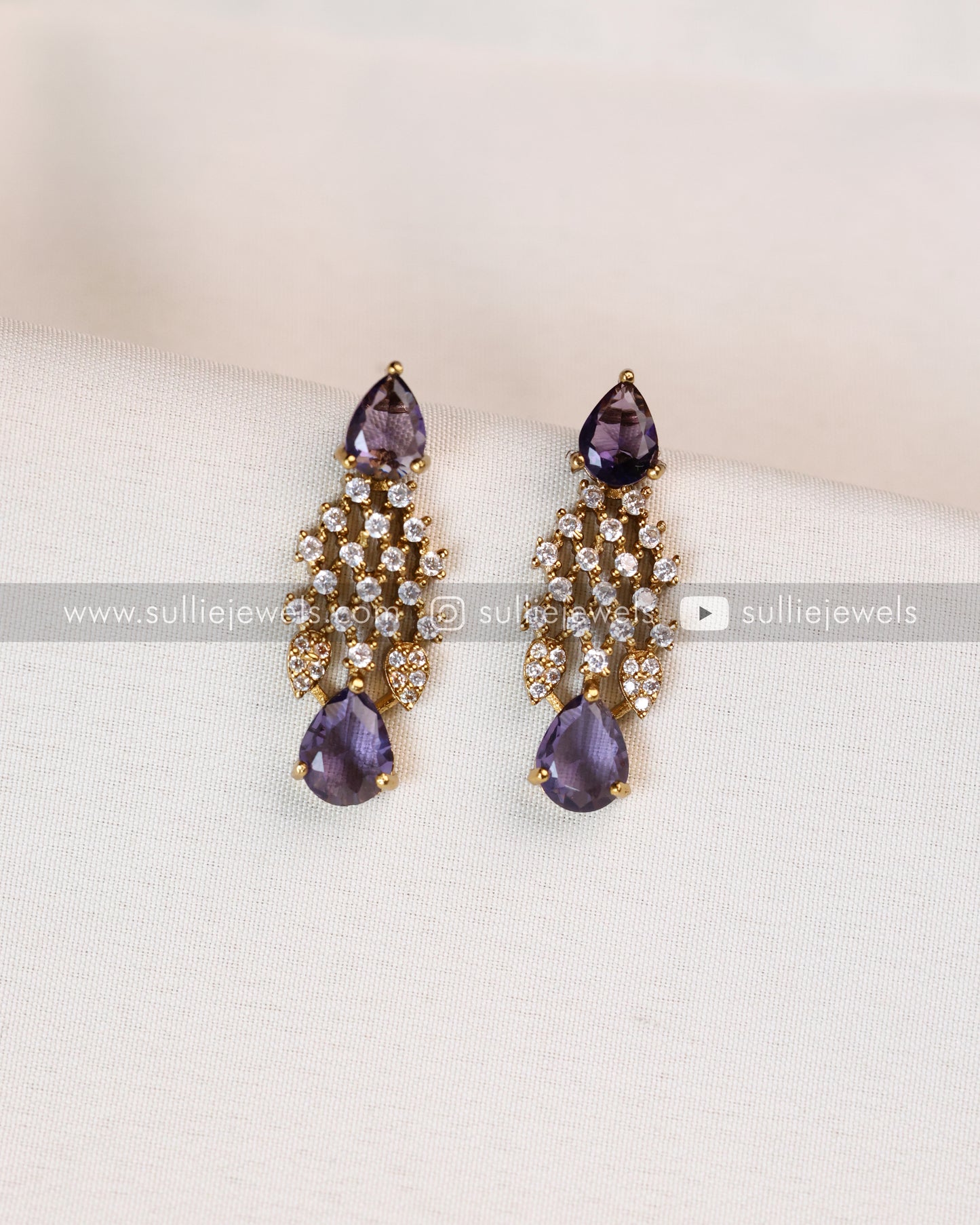 Raindrop Premium Stone Necklace with Earring - Violet