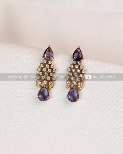Raindrop Premium Stone Necklace with Earring - Violet