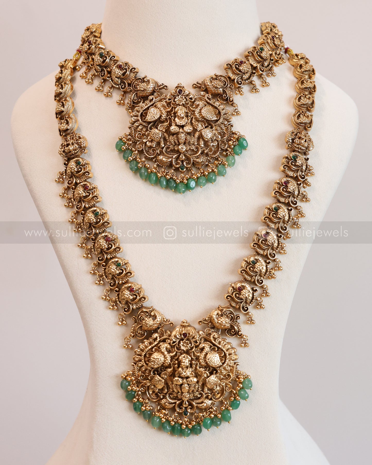 Lakshmi Peacock Mint Beads Bridal Combo ( 3 piece )