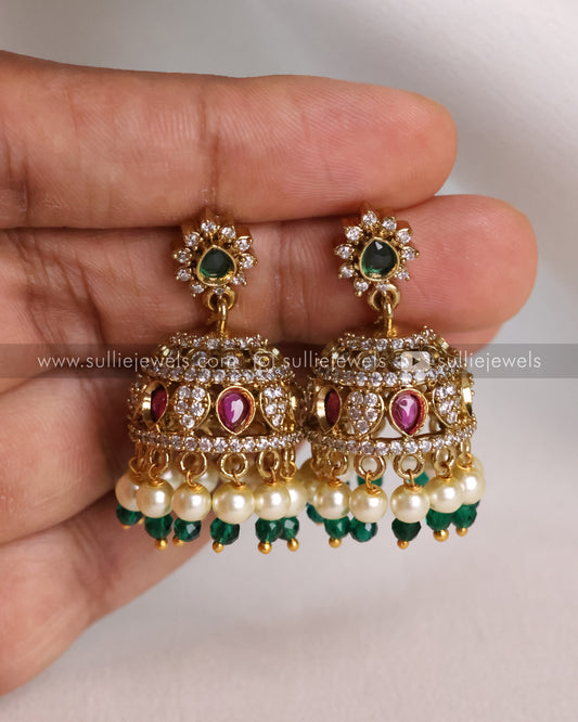 Stone Green Beads Jhumka