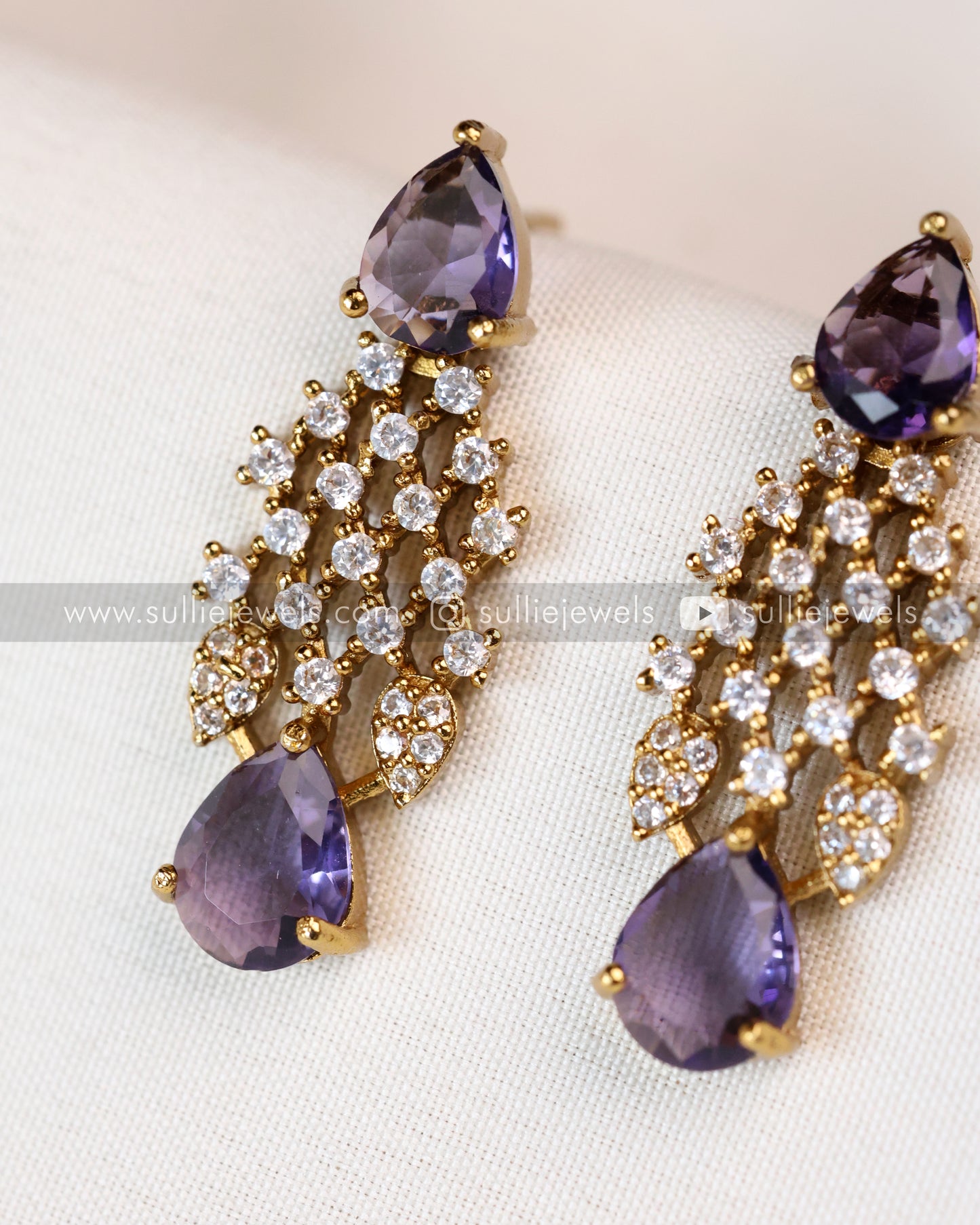 Raindrop Premium Stone Necklace with Earring - Violet