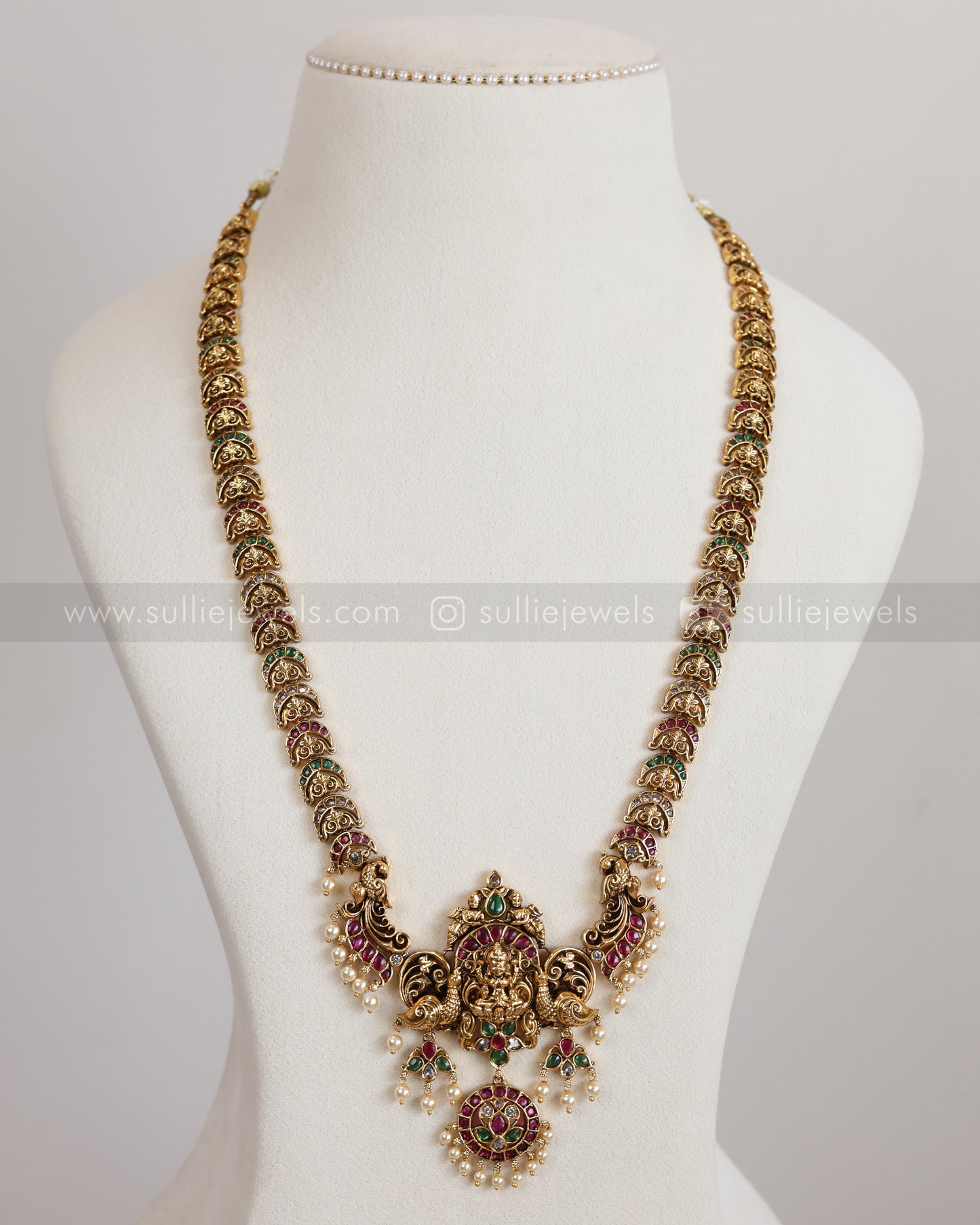 7210 - Lakshmi Peacock Designer Kemp Long Chain with Earrings