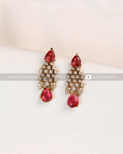 Raindrop Premium Stone Necklace with Earring - Ruby