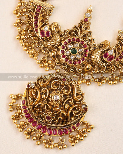 No Idol Premium Antique Peacock Necklace with Jhumka