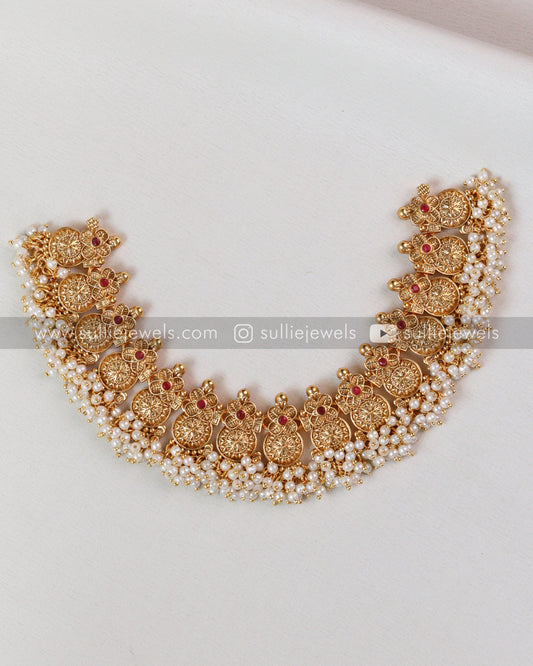 Pearl Clustered Gold Necklace