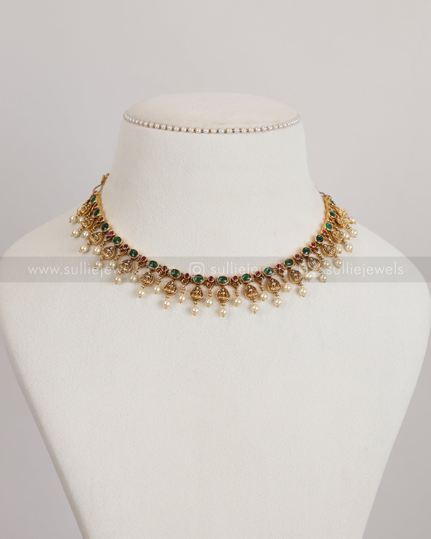 3897 - Designer Lakshmi Green Coin Necklace with Stud