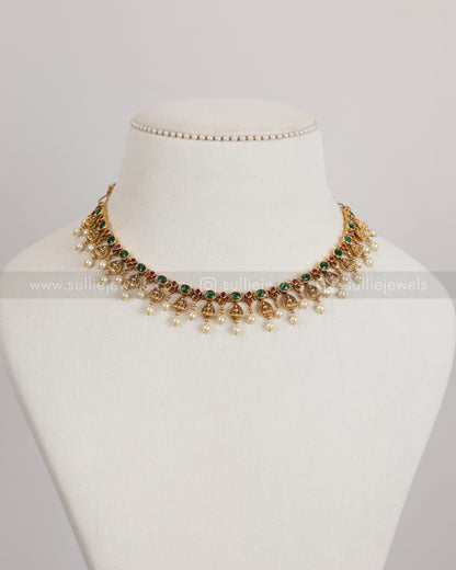 3897 - Designer Lakshmi Green Coin Necklace with Stud