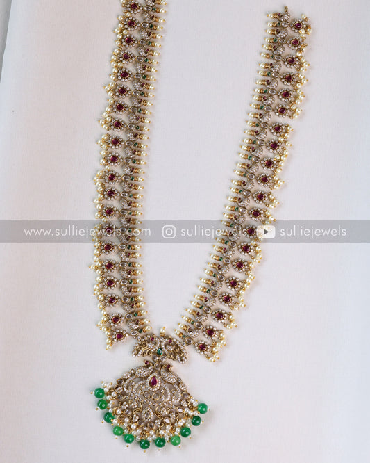 Premium AD Peacock Long Chain with Jhumkas