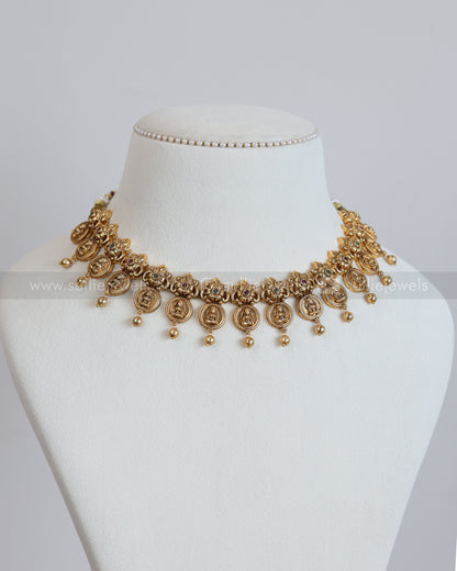 3908 - Floral Lakshmi Coin Necklace with Earring