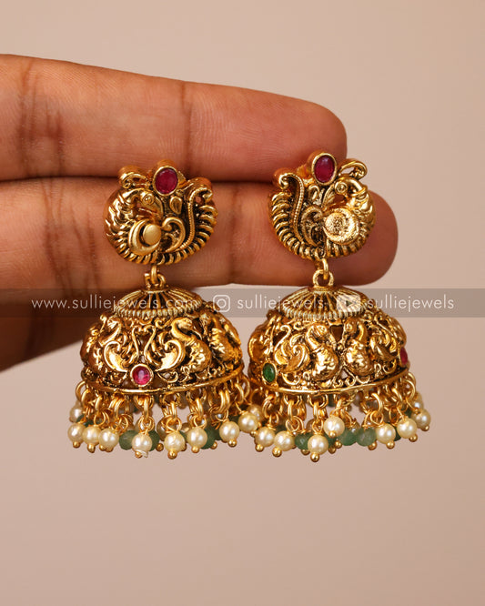 Peacock Jhumka with Mint Beads