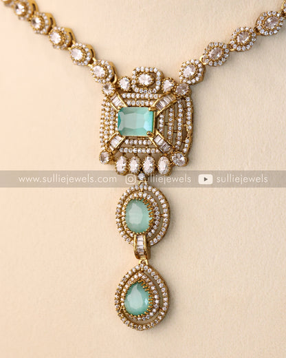 Mint Green Pendant Necklace with Earring