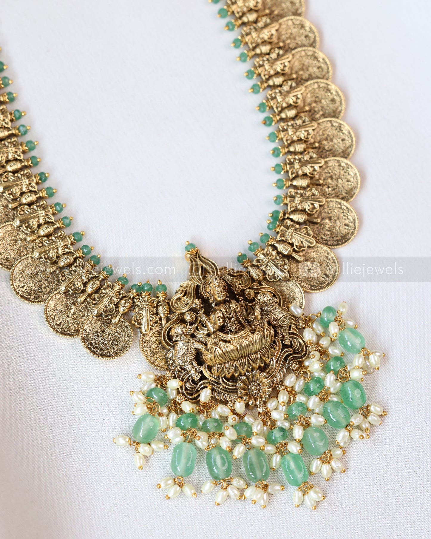 7147 - Goddess Premium Coin Longchain with Earrings - Mint Beads