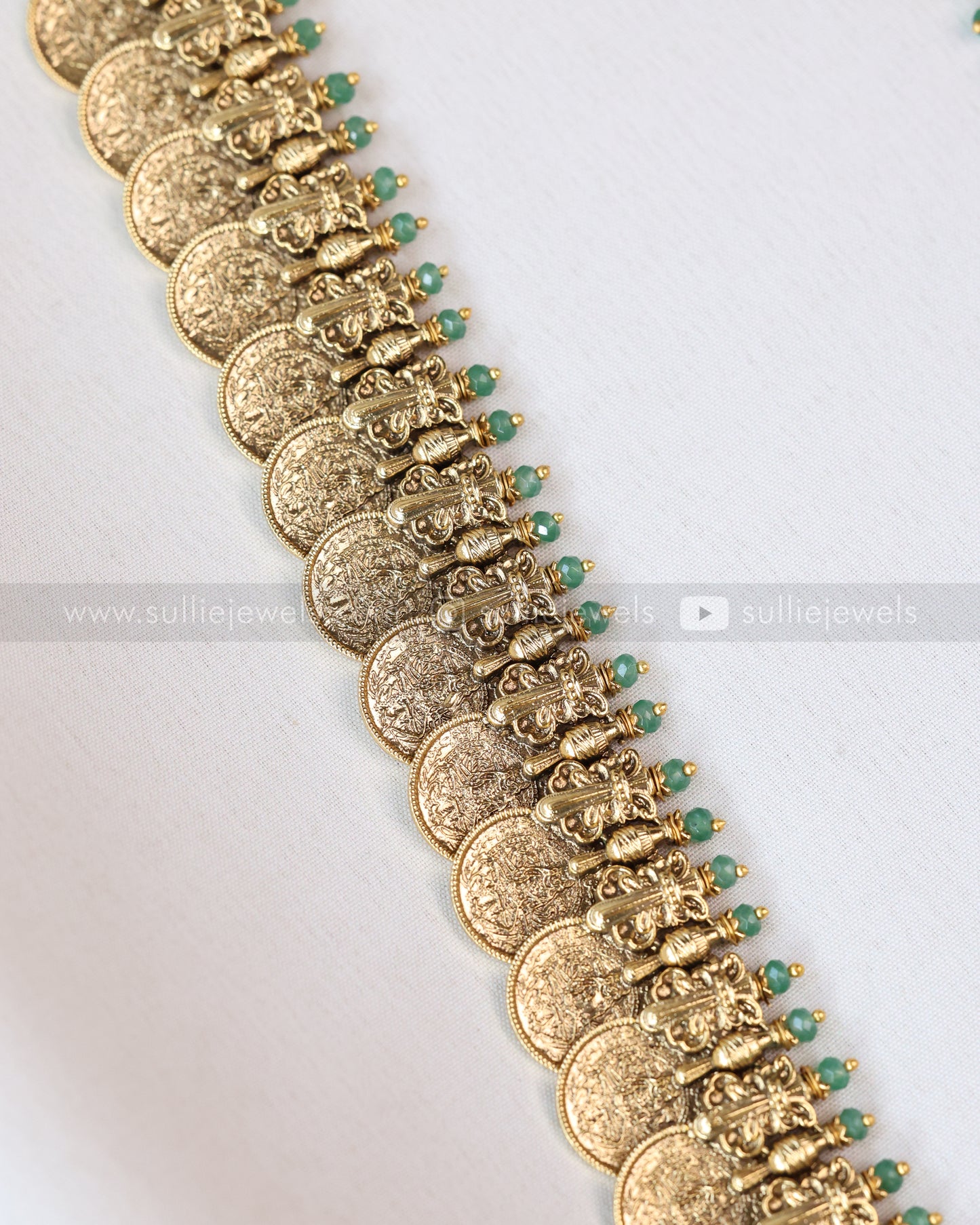 7147 - Goddess Premium Coin Longchain with Earrings - Mint Beads