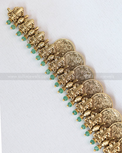 7147 - Goddess Premium Coin Longchain with Earrings - Mint Beads