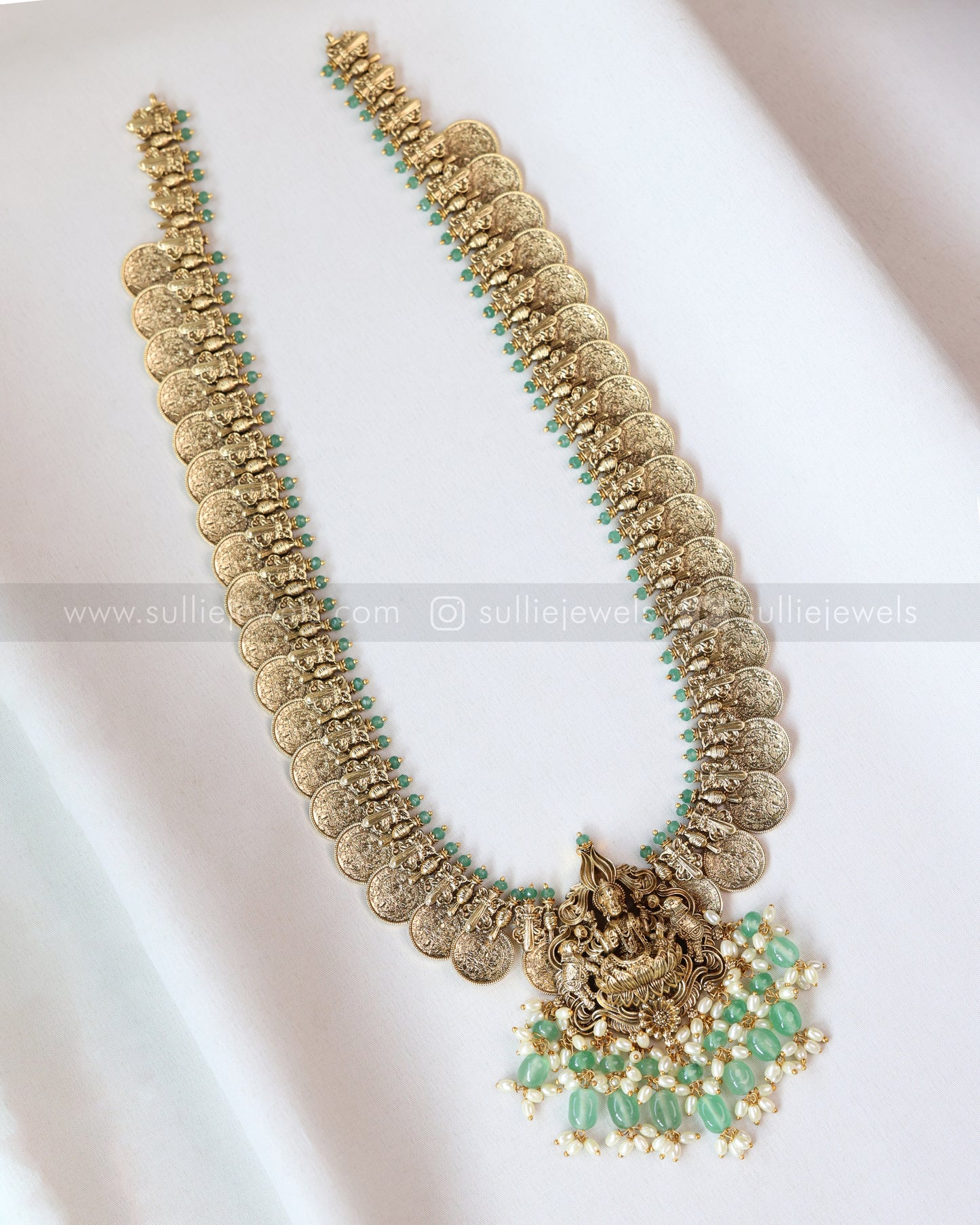 7147 - Goddess Premium Coin Longchain with Earrings - Mint Beads