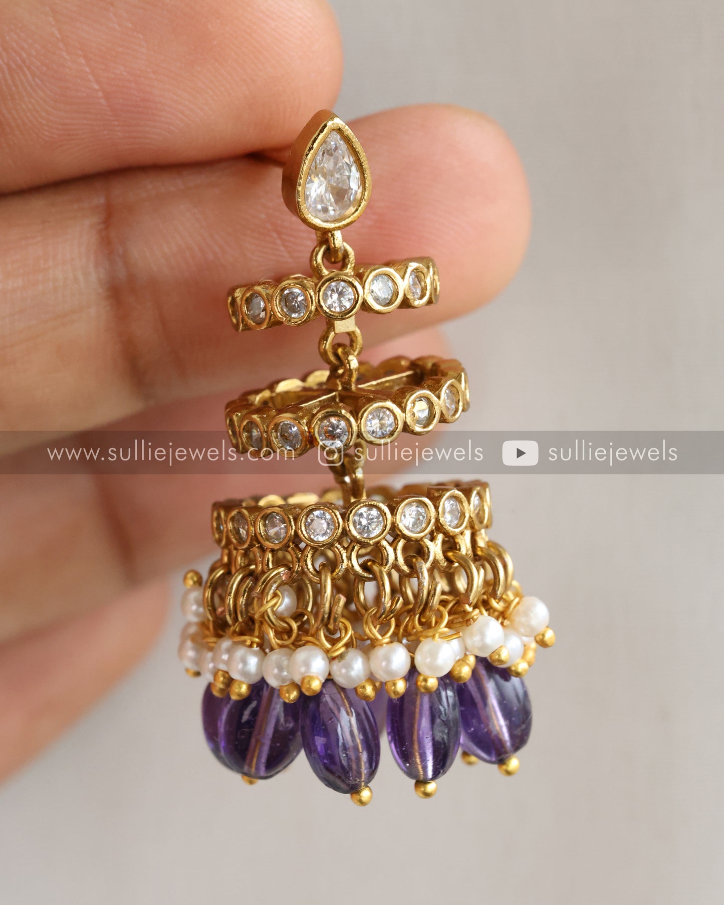 Premium Designer Violet Stone Hasli with Jhumka