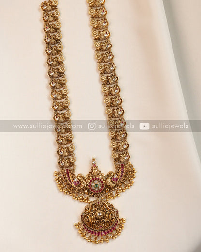No Idol Premium Antique Peacock Long Chain/Haaram with Jhumka