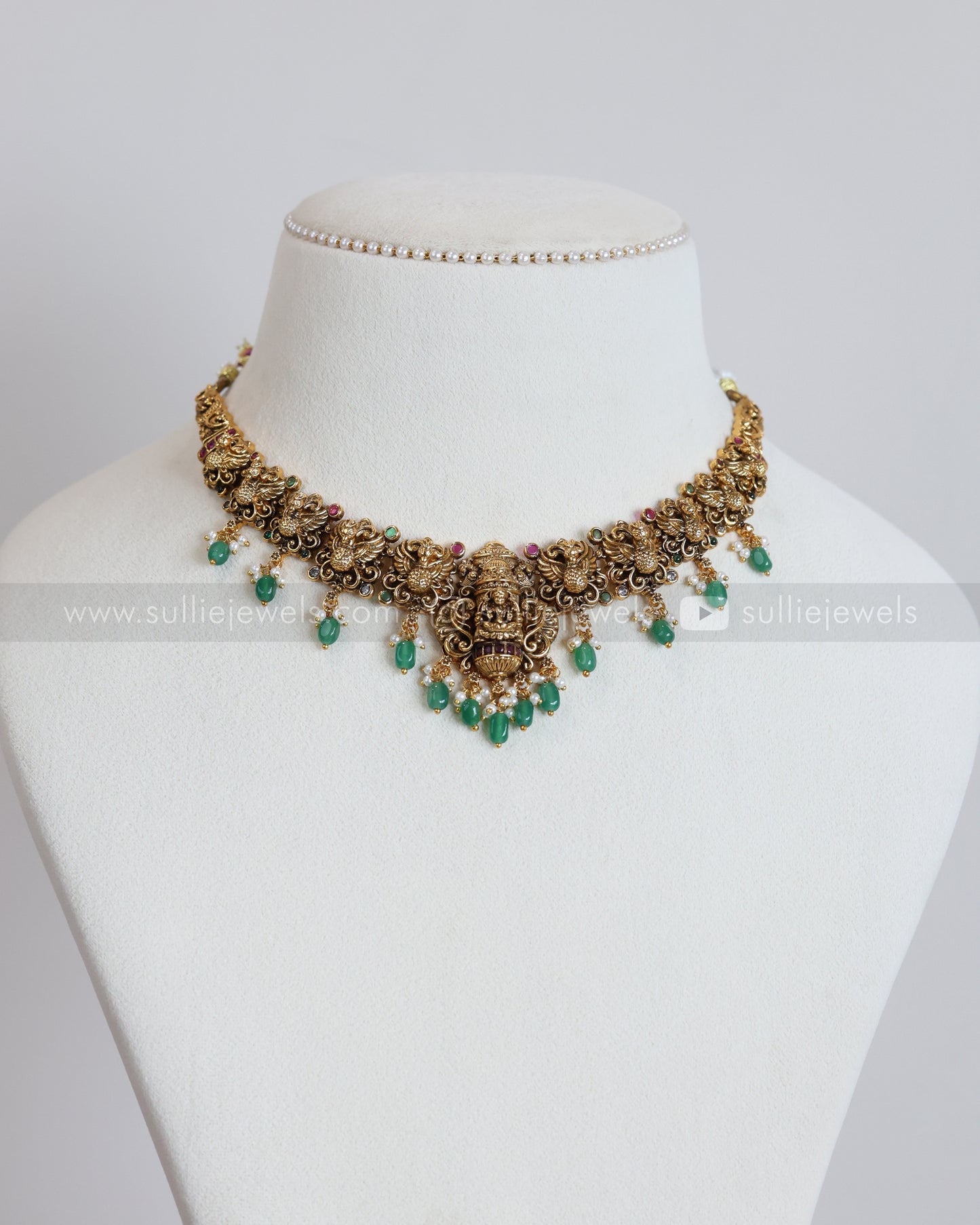 3901 - Lakshmi Peacock Mint Beads Necklace with Earrings
