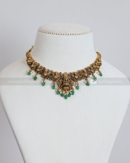 3901 - Lakshmi Peacock Mint Beads Necklace with Earrings