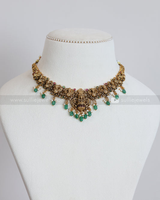 3901 - Lakshmi Peacock Mint Beads Necklace with Earrings