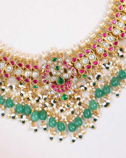 3705 - Jadau Kundan Premium Necklace with Strawberry Beads