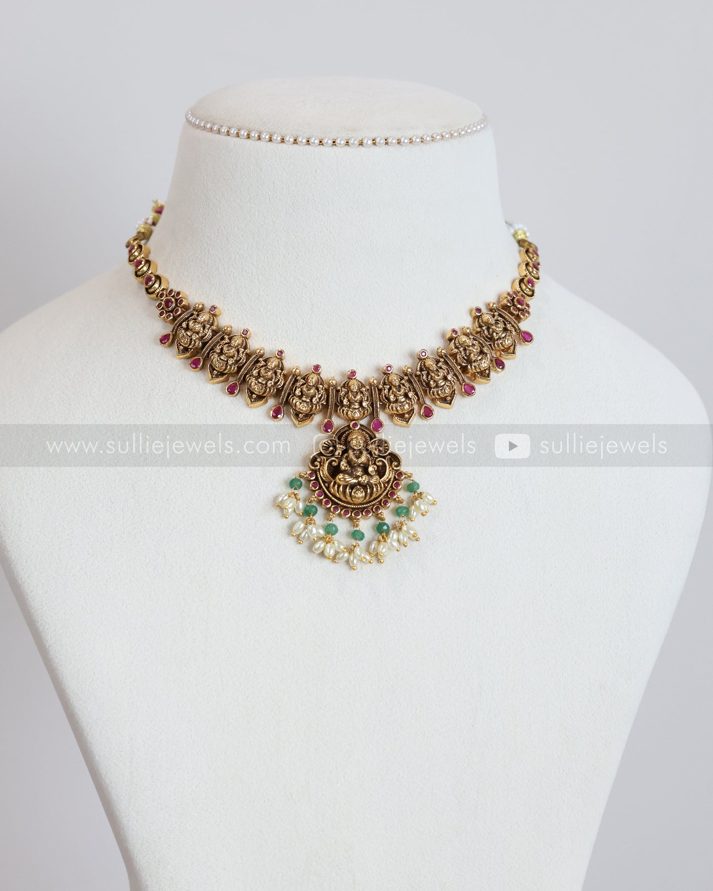 3898 - Goddess Ruby Gold Mint Beads Necklace with Earring