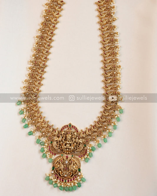 Lakshmi Premium Antique Long Chain/Haaram with Jhumka - Mint Beads