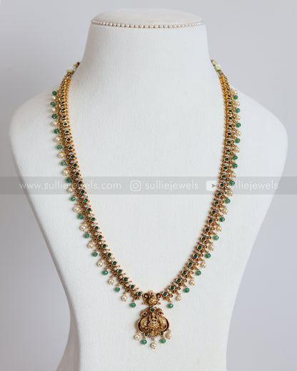 7213 - Minimal Green Stone Gold Peacock Long Chain with Stud