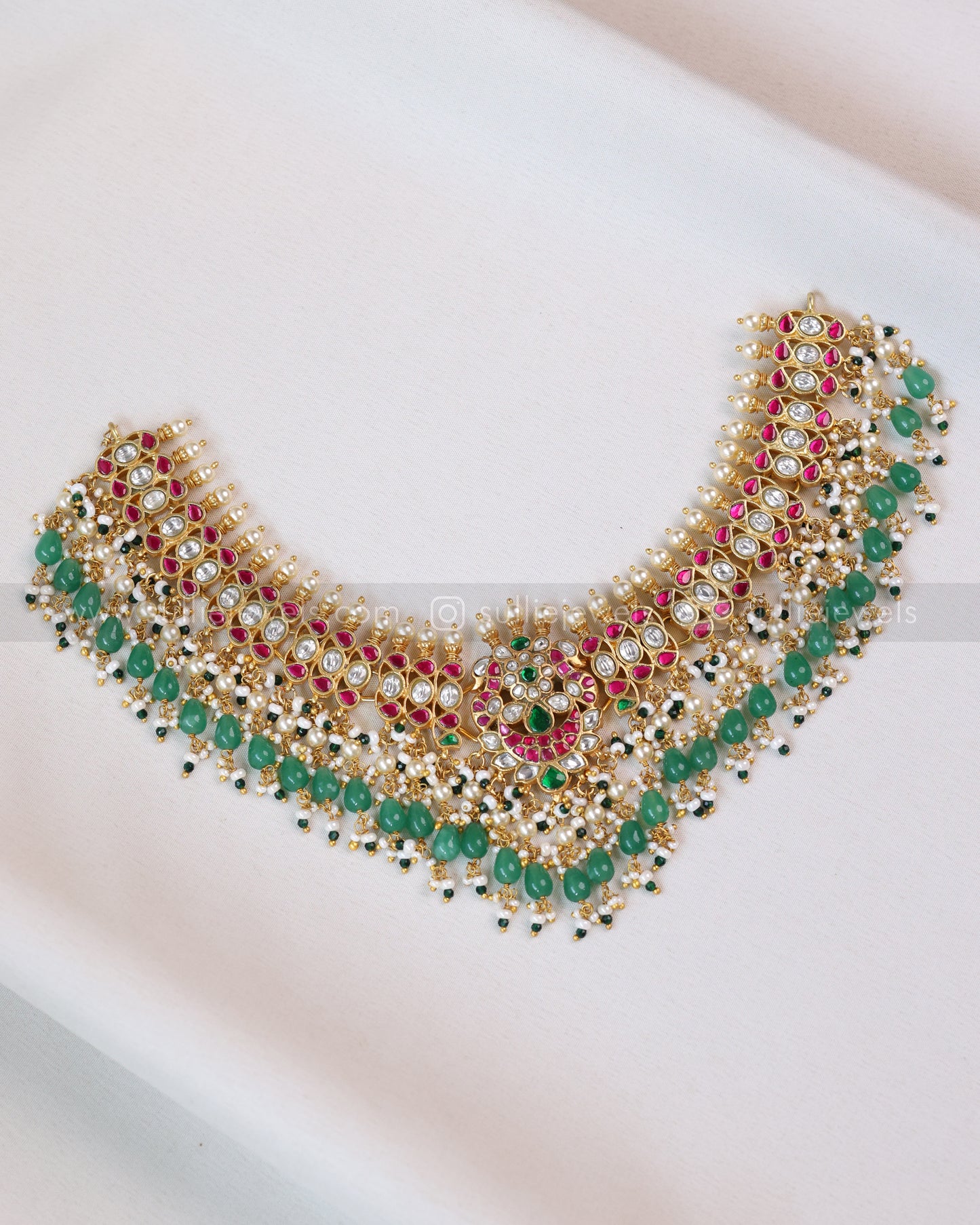 3705 - Jadau Kundan Premium Necklace with Strawberry Beads