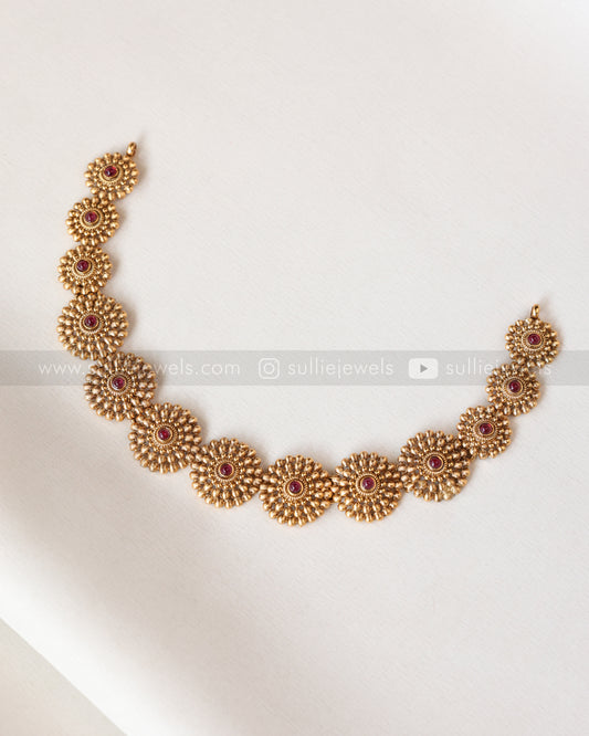 Sullie Basic - Ruby Stone Floral Necklace with Stud