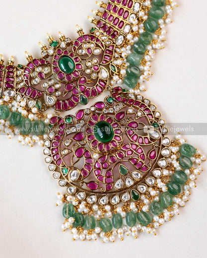 Premium Kemp & Mint Beads Heavy Necklace with Earring