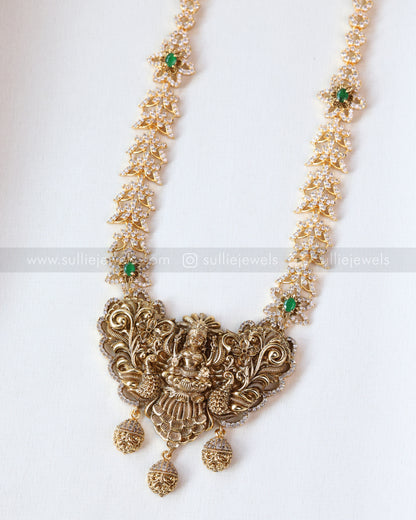 7167 - AD Floral Lakshmi Detailed Long Chain with Earring