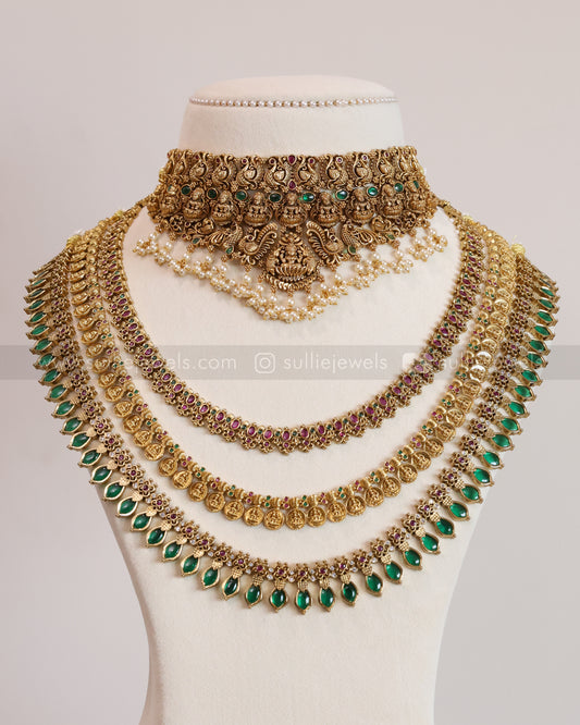 Gold & Green Palakka Coin Bridal Combo ( 6 Piece )