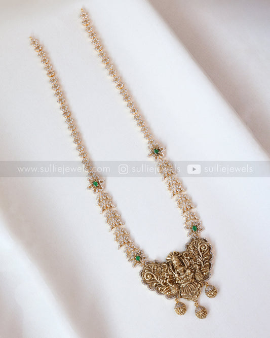 7167 - AD Floral Lakshmi Detailed Long Chain with Earring