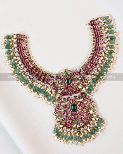 Premium Kemp & Mint Beads Heavy Necklace with Earring