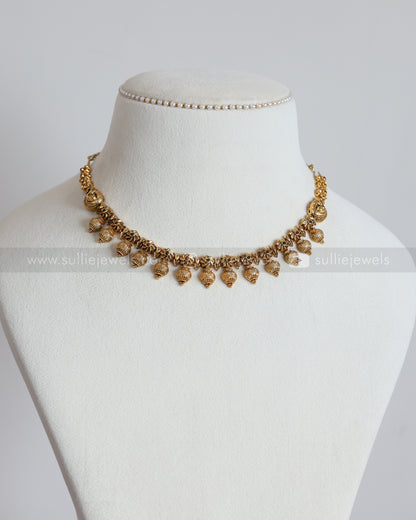 3905 - No Idol Gold Beads Floral Necklace with Jhumka
