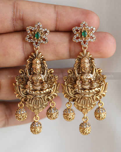 7167 - AD Floral Lakshmi Detailed Long Chain with Earring