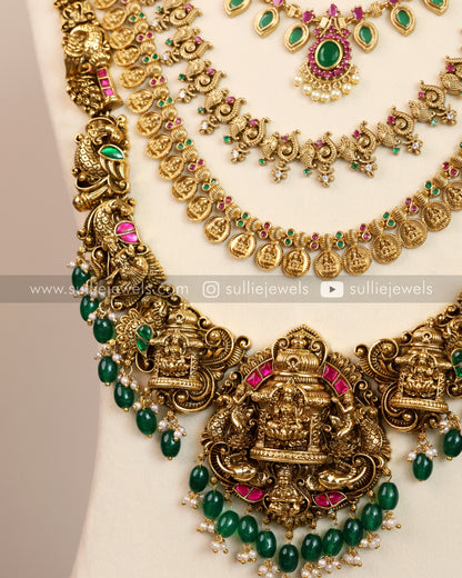 Lakshmi Bridal Combo Set - Green Beads ( 9 piece )