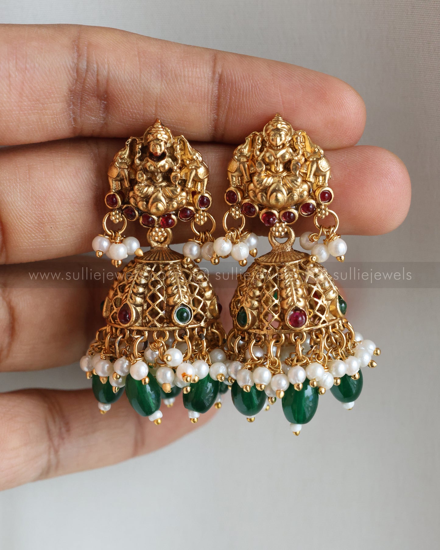 Sullie Basic - Mango Design Green Beads Goddess Bridal Combo ( 3 piece )