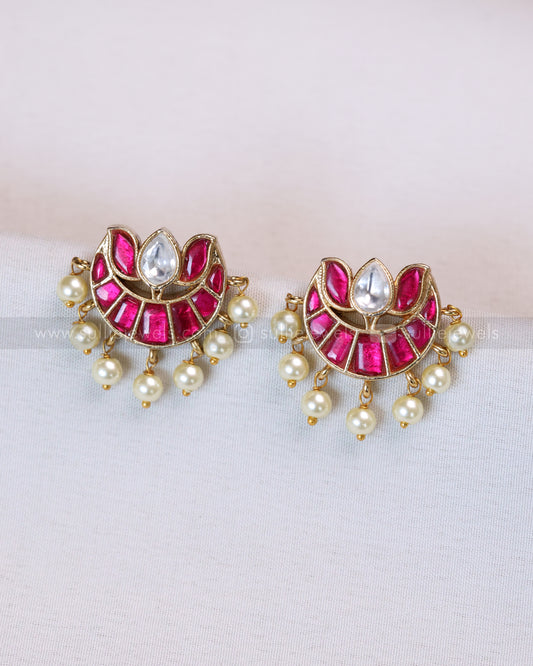 E1218 - Premium Jadau Lotus Kemp Stud - Ruby & White