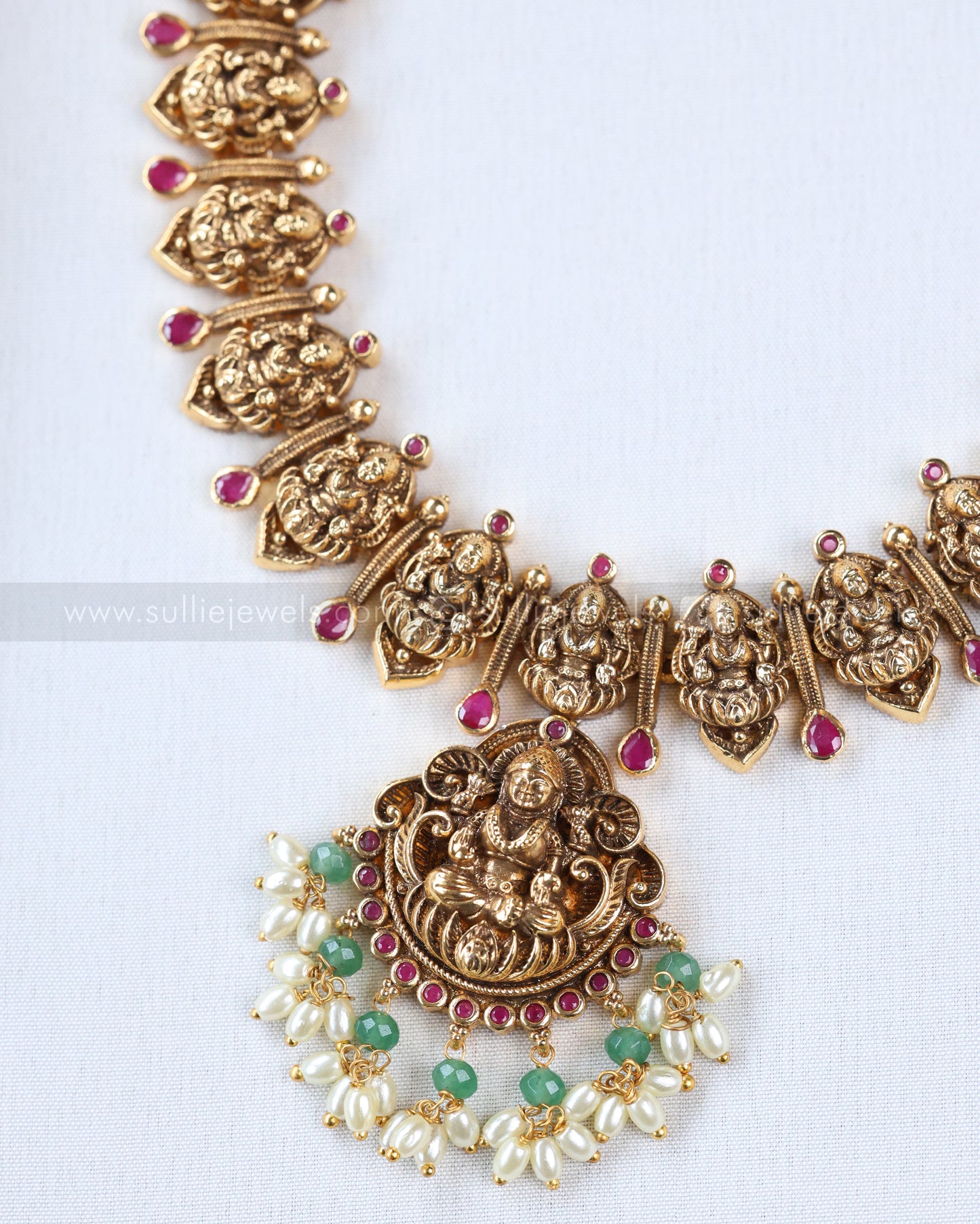 3898 - Goddess Ruby Gold Mint Beads Necklace with Earring