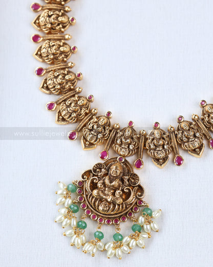 3898 - Goddess Ruby Gold Mint Beads Necklace with Earring